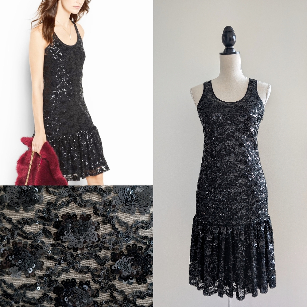 Like New Michael Kors Black Sequin Sleeveless Dress Sz S